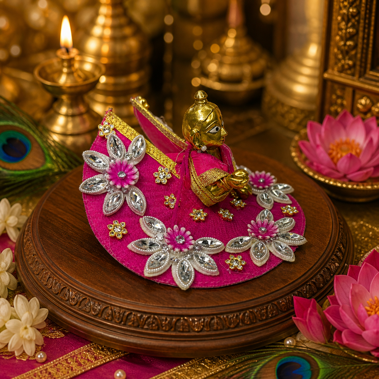 Floral Rhinestone Embellished Magenta Laddu Gopal Poshak