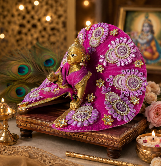 Bright Pink Velvet Laddu Gopal Poshak with Silver & Pearl Embellishments