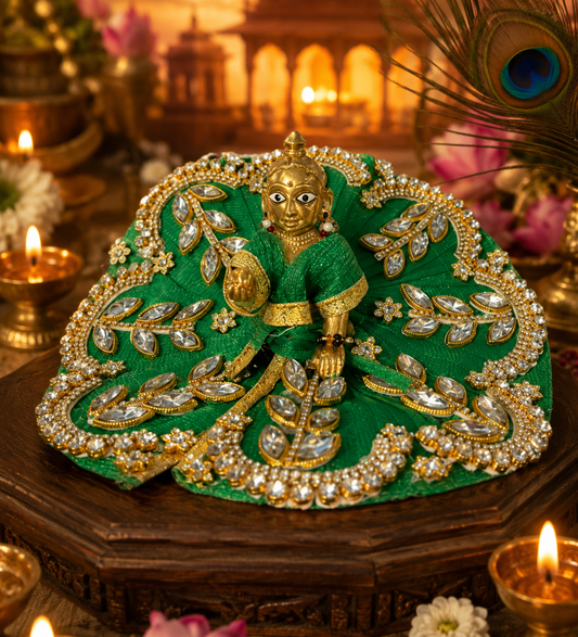 Emerald Green Velvet Laddu Gopal Poshak with Kundan & Pearl Handwork