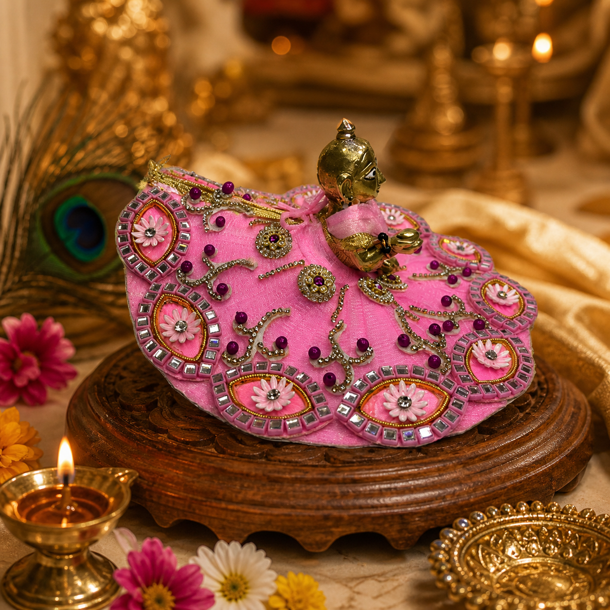 Ornate Pink Laddu Gopal Poshak (Vigraha Dress)