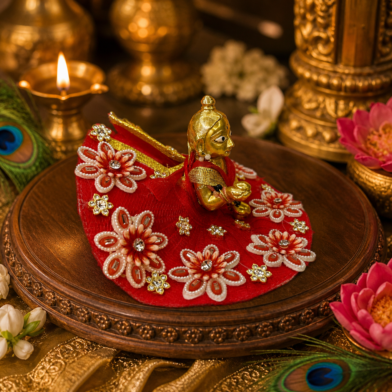 Embellished Red Silk Laddu Gopal Poshak