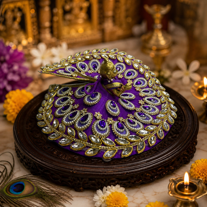 Royal Purple Peacock-Themed Laddu Gopal Poshak with Zari & Stone Work