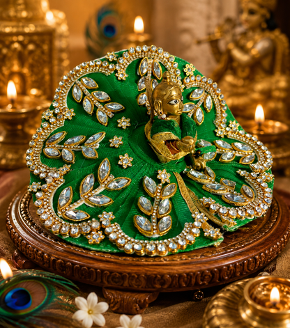 Emerald Green Velvet Laddu Gopal Poshak with Kundan & Pearl Handwork