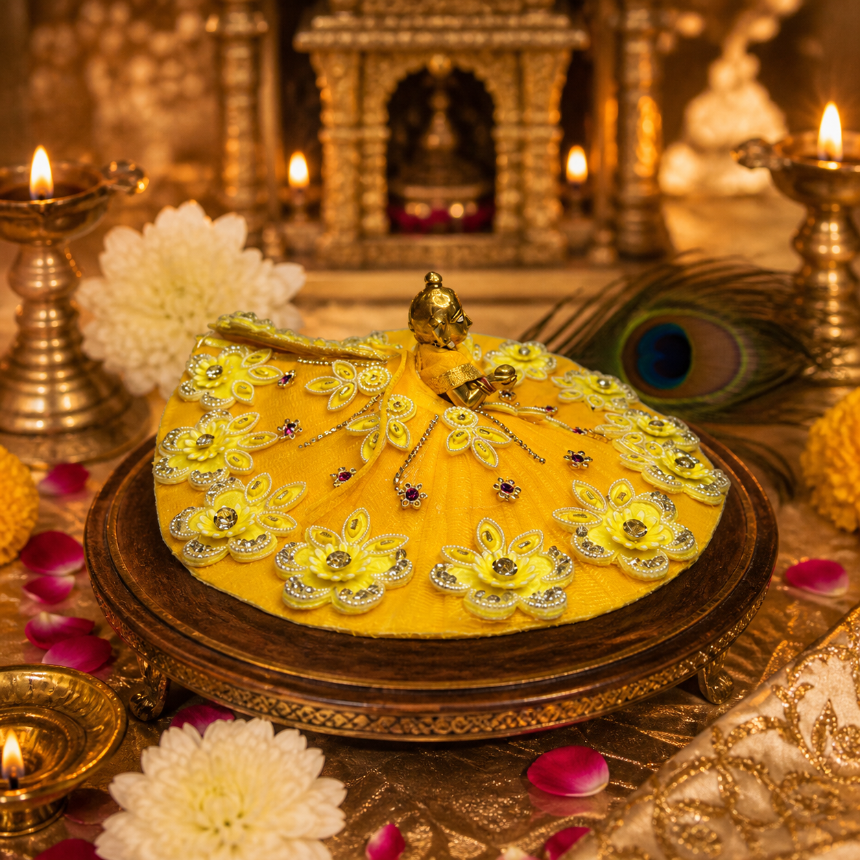✨ Elegant Yellow Floral Poshak for Thakur Ji ✨