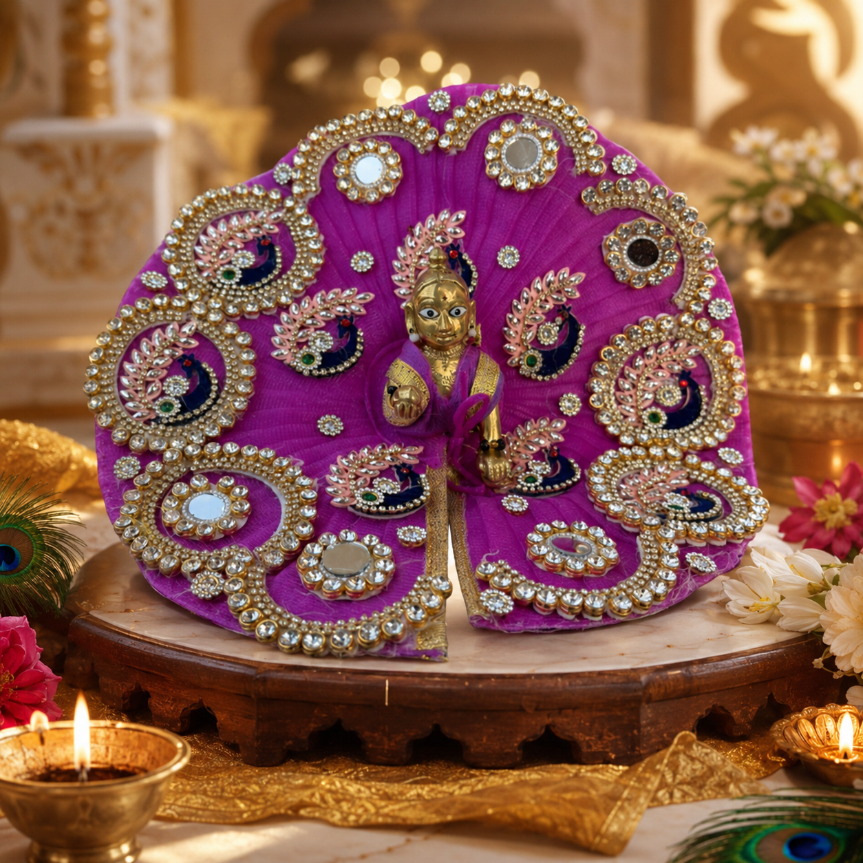 Bright Purple Velvet Laddu Gopal Poshak with Pearl & Stone Work