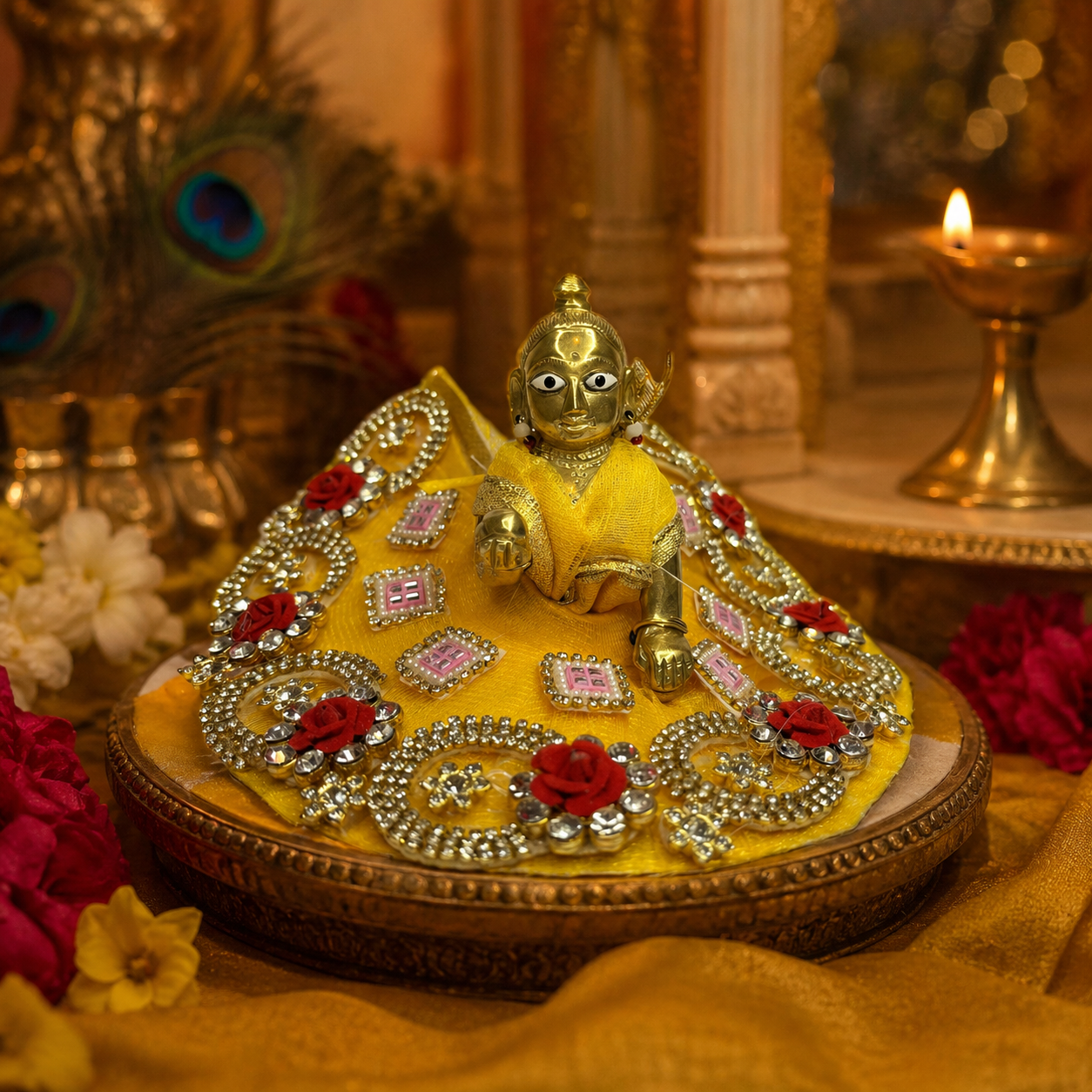 Heavy Embroidery Yellow Poshak for Laddu Gopal