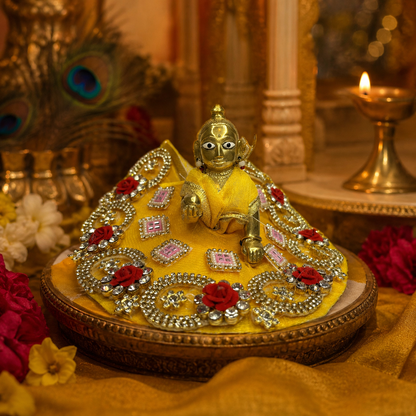 Heavy Embroidery Yellow Poshak for Laddu Gopal