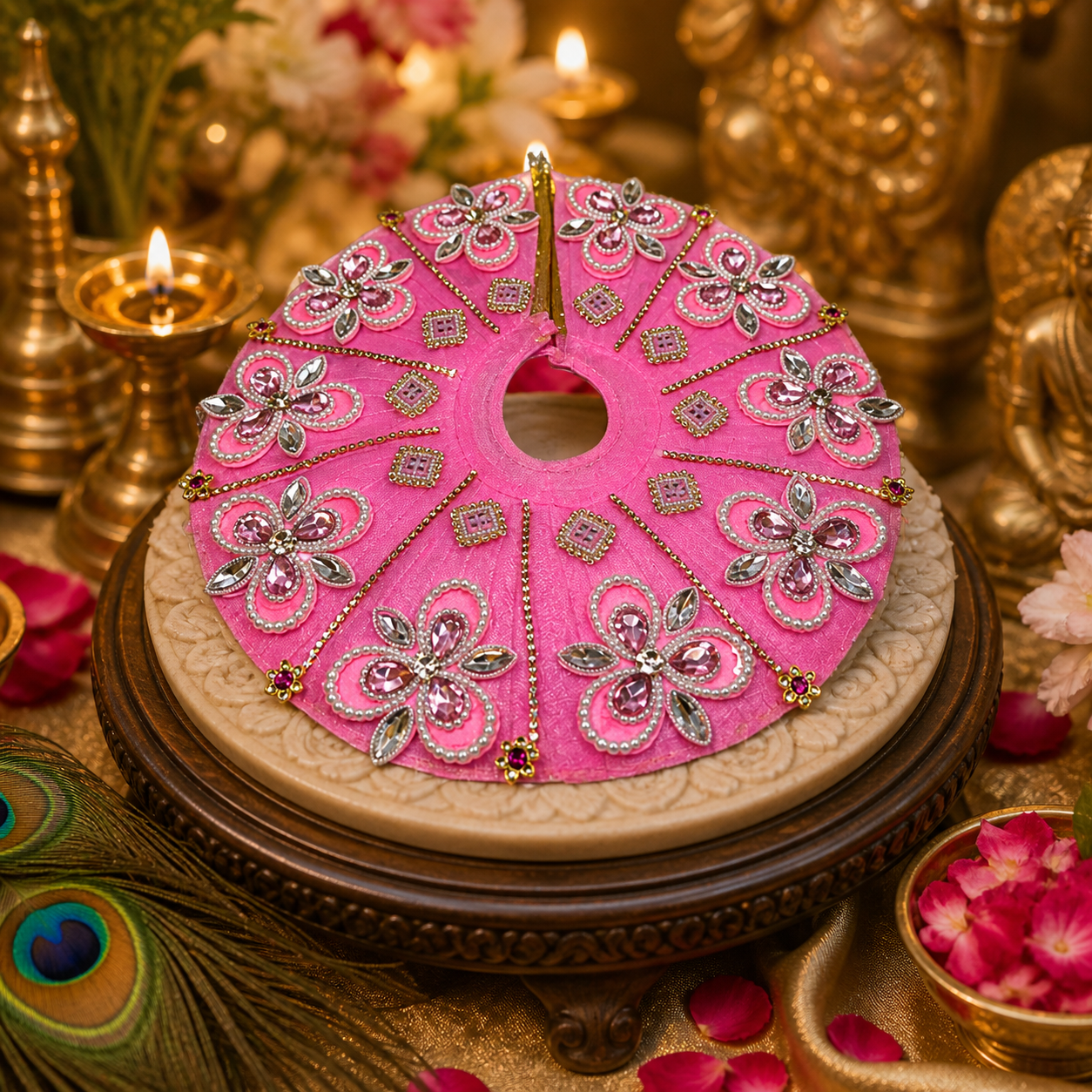 🌸Pink Floral Stone-Work Poshak for Laddu Gopal🌸