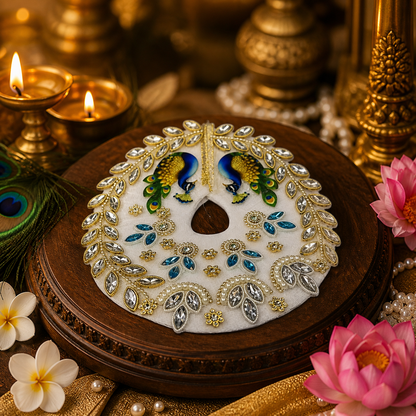 Designer Peacock Moti Laddu Gopal Poshak with Zari & Stone Work