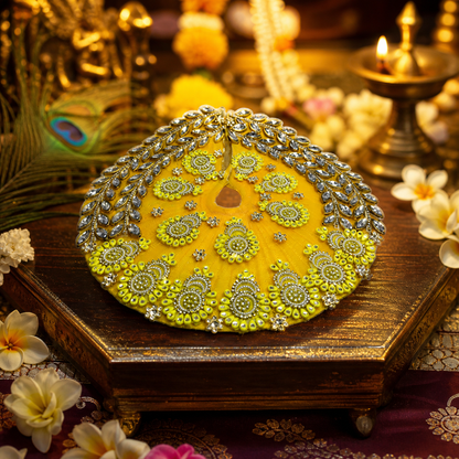 Yellow Designer Poshak for Thakur Ji with Stone & Pearl Work – Premium Dress