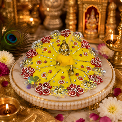 Exquisite Yellow Handcrafted Laddu Gopal Poshak