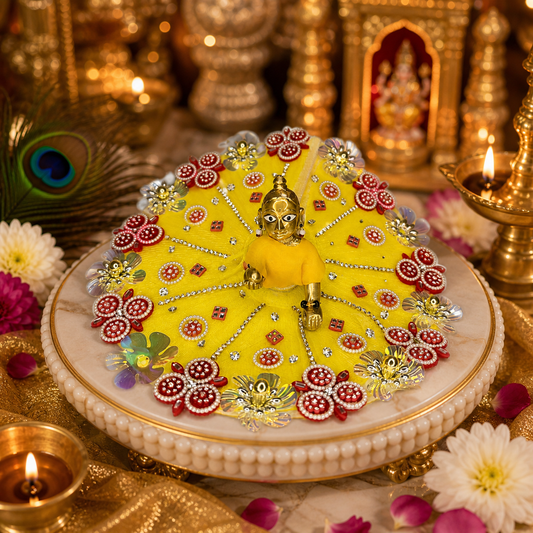 Exquisite Yellow Handcrafted Laddu Gopal Poshak