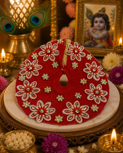 Embellished Red Silk Laddu Gopal Poshak