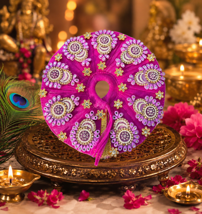 Bright Pink Velvet Laddu Gopal Poshak with Silver & Pearl Embellishments