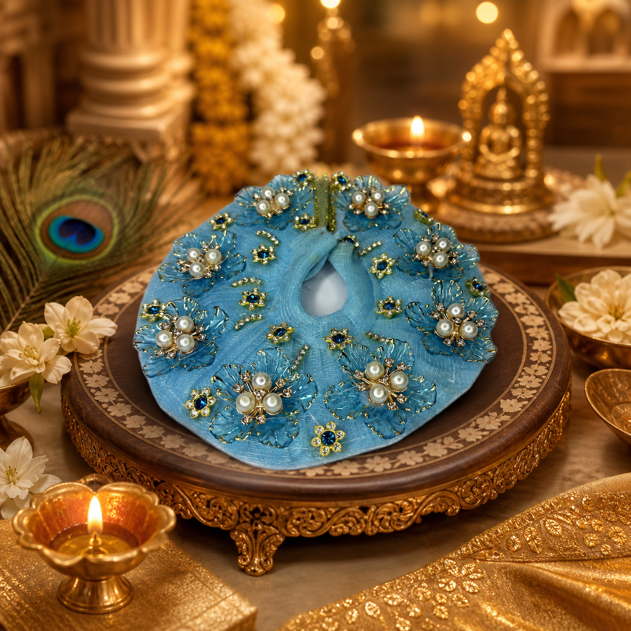 Handcrafted Blue Floral Laddu Gopal Poshak