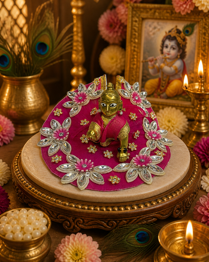 Floral Rhinestone Embellished Magenta Laddu Gopal Poshak