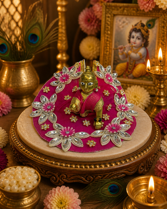 Floral Rhinestone Embellished Magenta Laddu Gopal Poshak