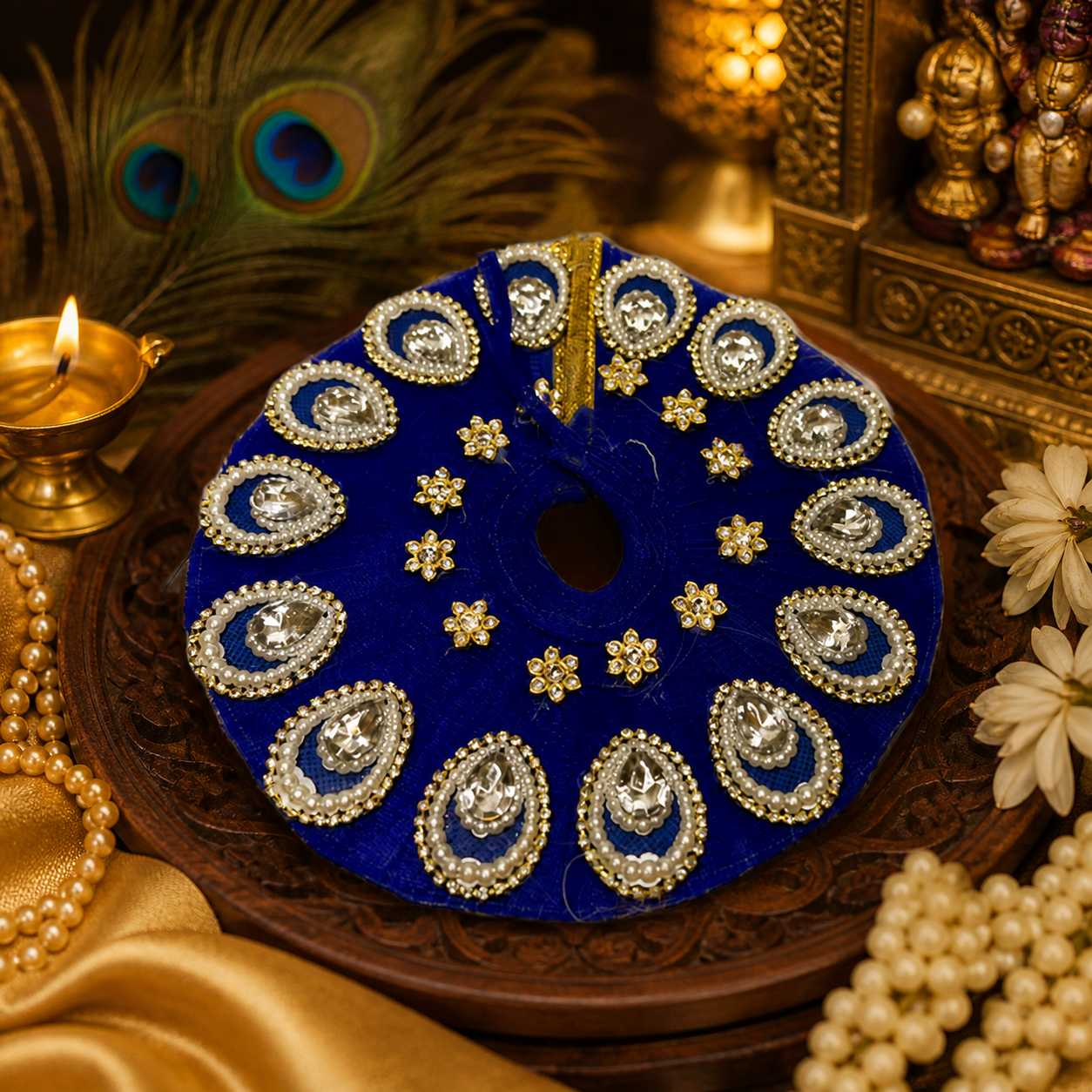 Designer Heavy Work Krishna Poshak – Teardrop Pearl & Crystal Design