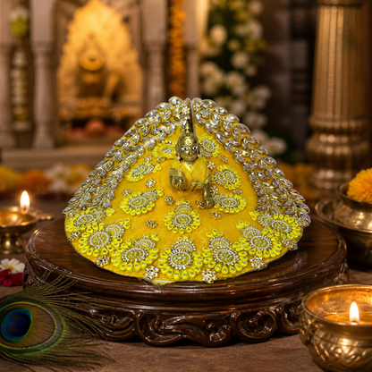 Yellow Designer Poshak for Thakur Ji with Stone & Pearl Work – Premium Dress