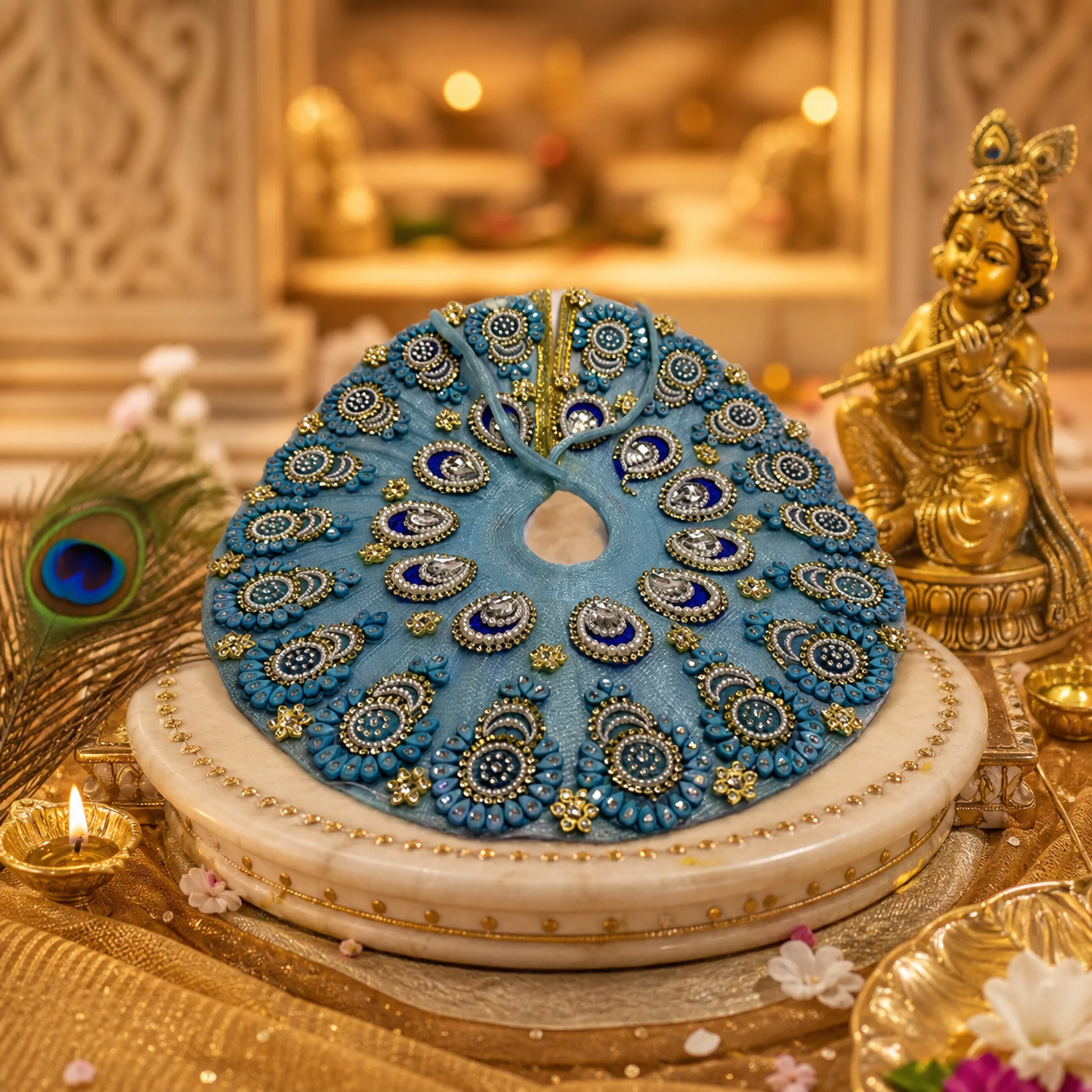 Royal Blue Peacock-Themed Laddu Gopal Poshak