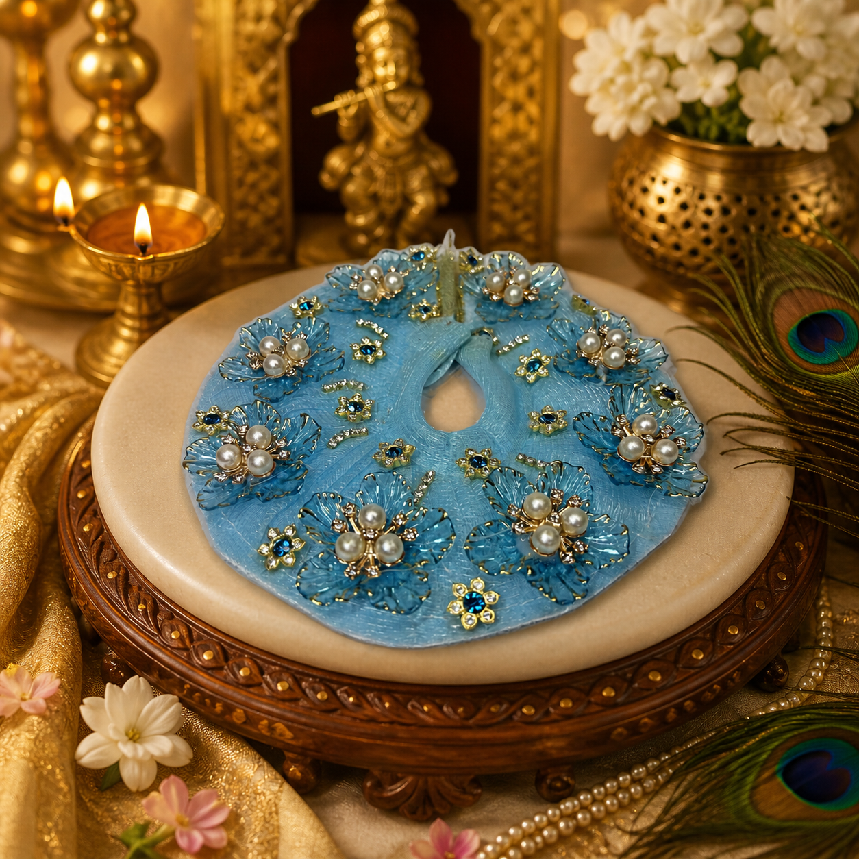 Handcrafted Blue Floral Laddu Gopal Poshak