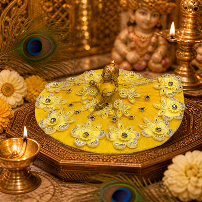✨ Elegant Yellow Floral Poshak for Thakur Ji ✨
