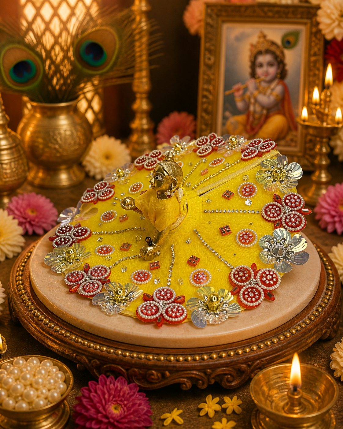 Exquisite Yellow Handcrafted Laddu Gopal Poshak