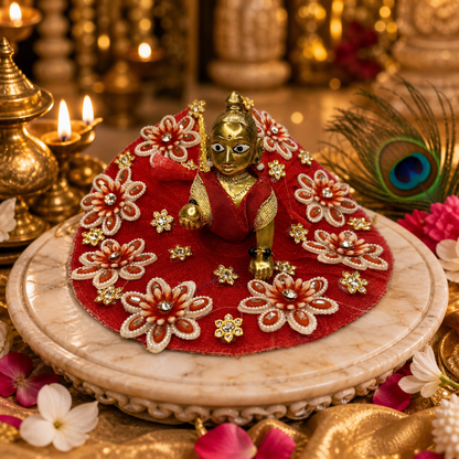 Embellished Red Silk Laddu Gopal Poshak