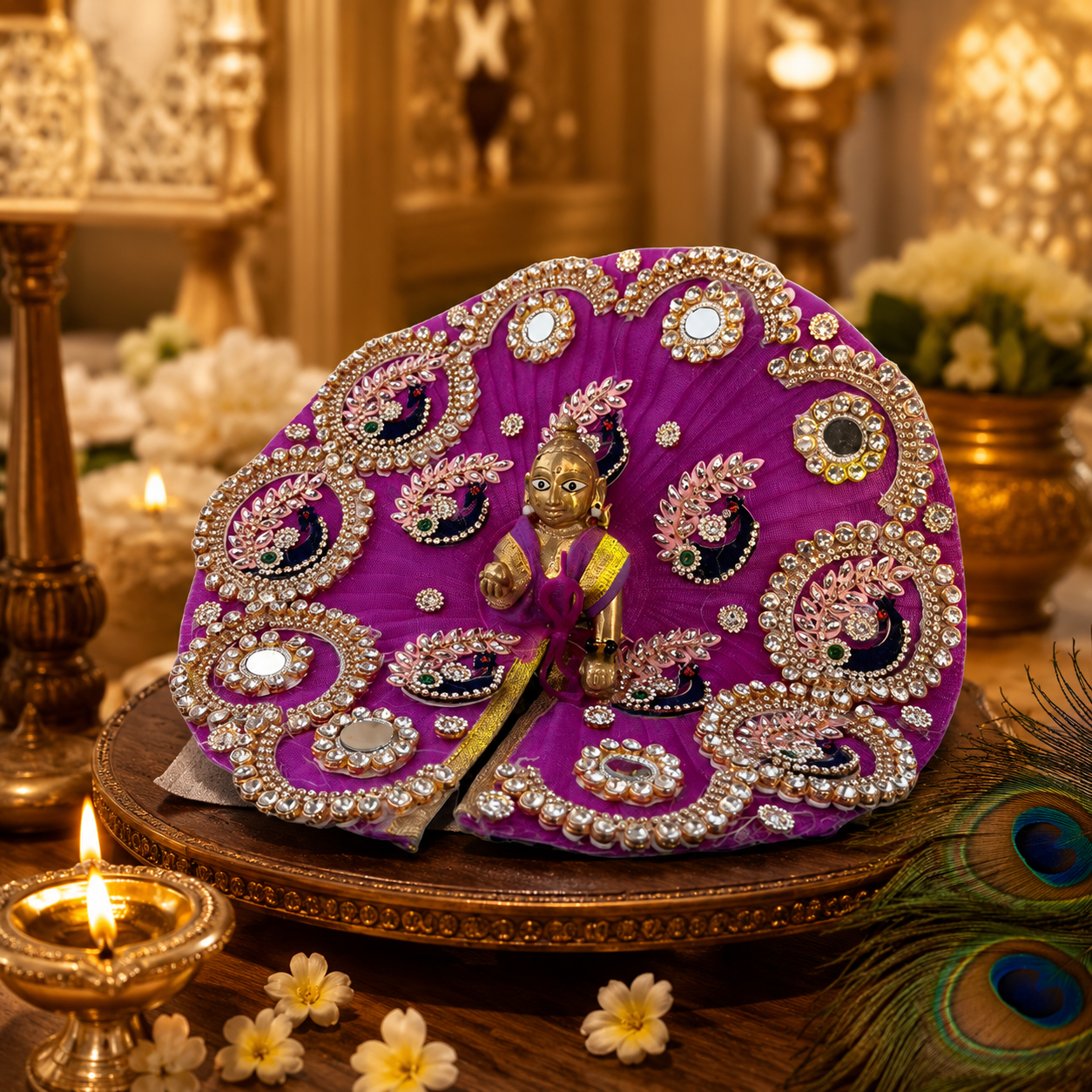 Bright Purple Velvet Laddu Gopal Poshak with Pearl & Stone Work