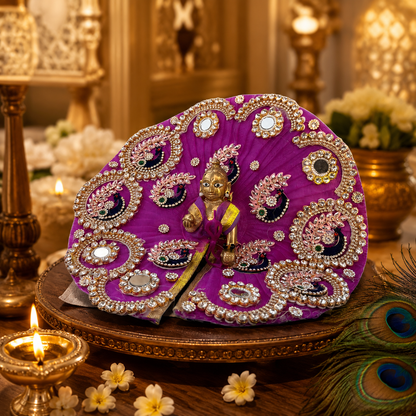 Bright Purple Velvet Laddu Gopal Poshak with Pearl & Stone Work