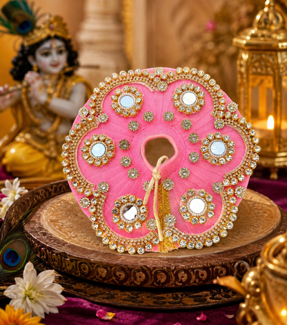 Bright Pink Velvet Laddu Gopal Poshak with Mirror & Pearl Work