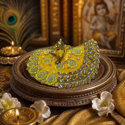 Yellow Designer Poshak for Thakur Ji with Stone & Pearl Work – Premium Dress