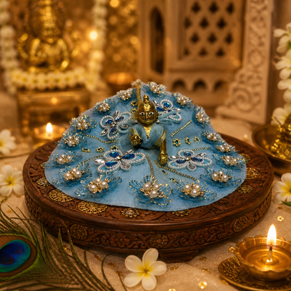 Sky Blue Floral Pearl Embellished Laddu Gopal Poshak