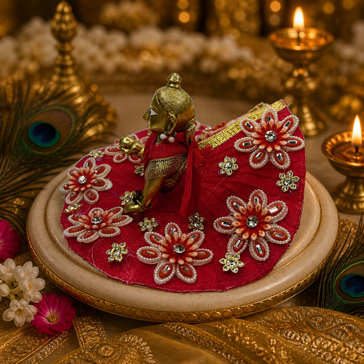 Embellished Red Silk Laddu Gopal Poshak