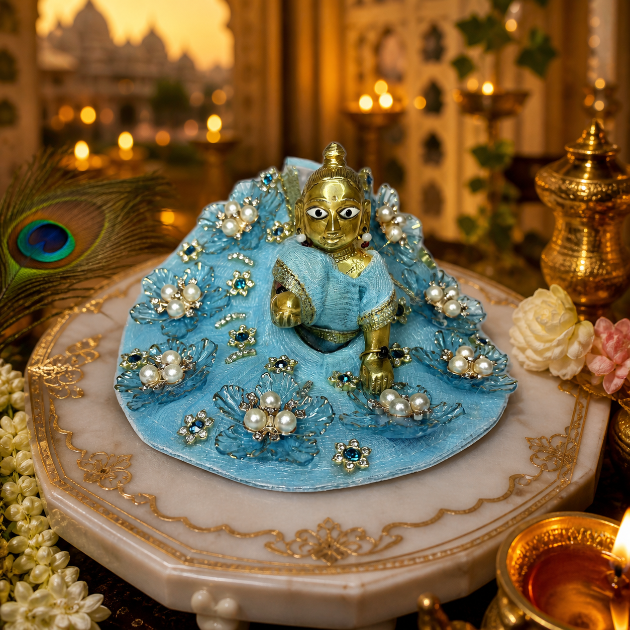 Handcrafted Blue Floral Laddu Gopal Poshak