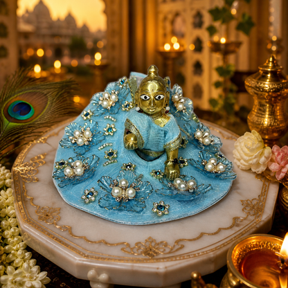 Handcrafted Blue Floral Laddu Gopal Poshak