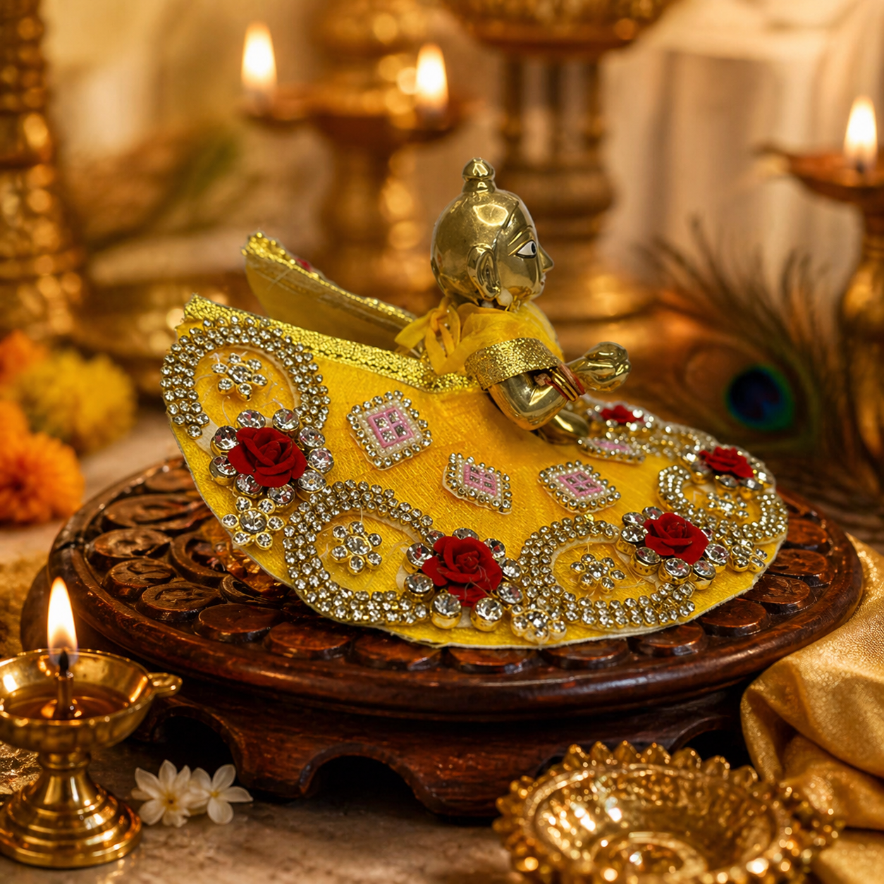 Heavy Embroidery Yellow Poshak for Laddu Gopal
