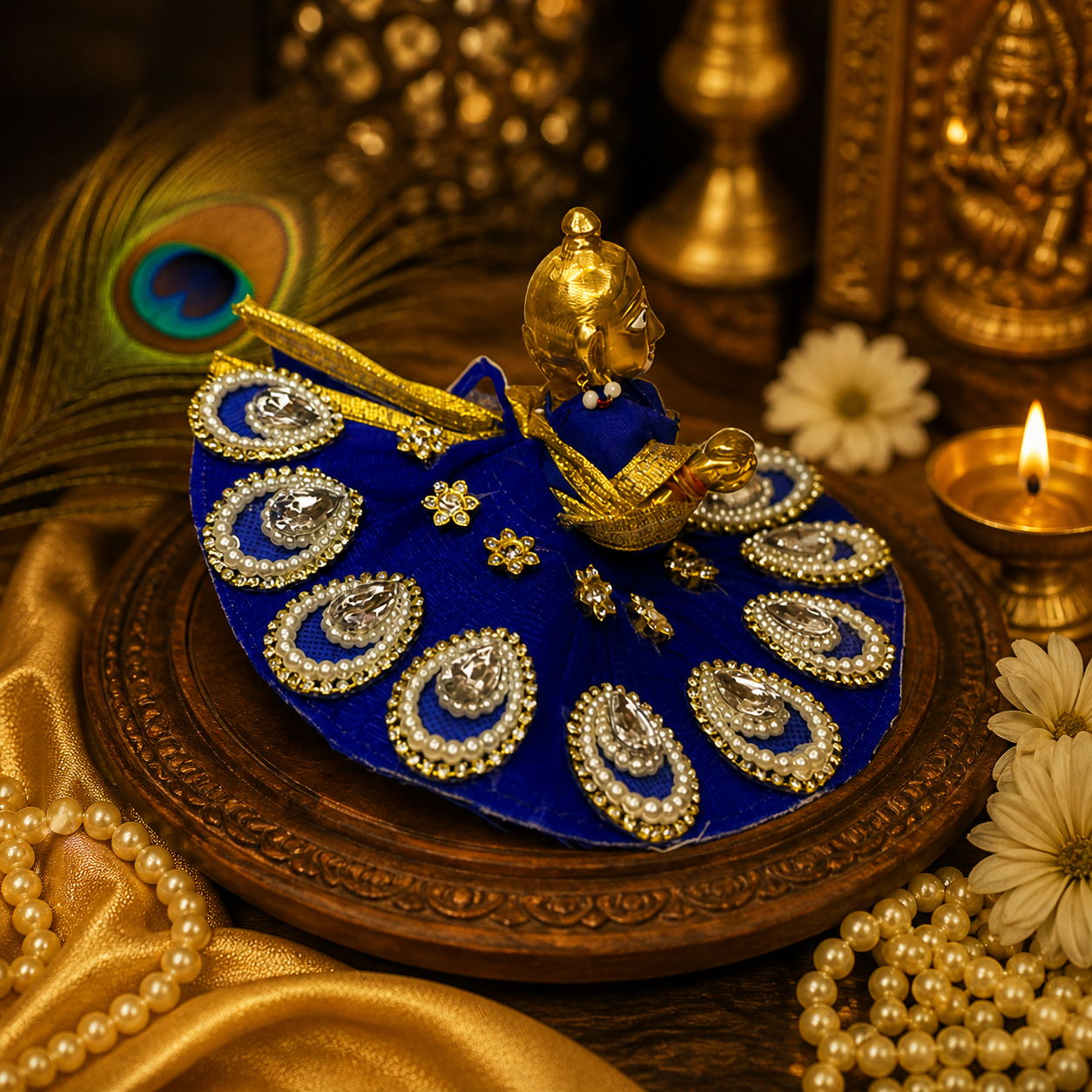 Designer Heavy Work Krishna Poshak – Teardrop Pearl & Crystal Design
