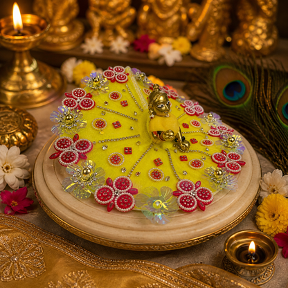 Exquisite Yellow Handcrafted Laddu Gopal Poshak