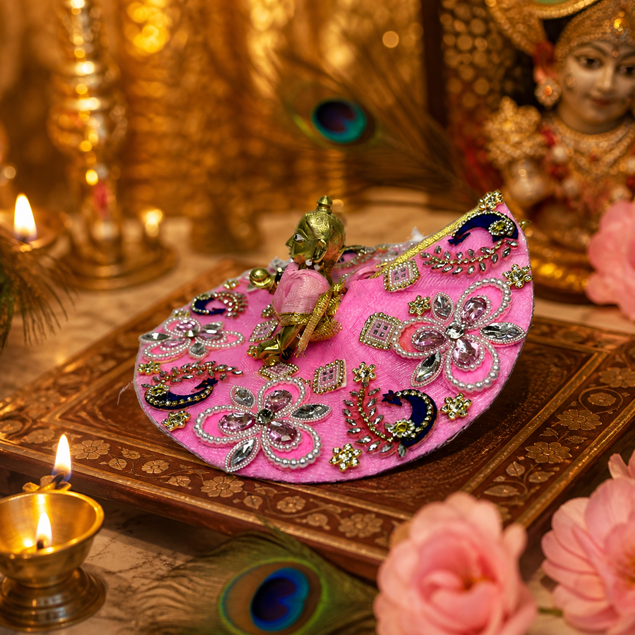 ✨ Designer Pink Poshak for Thakur Ji with Floral & Peacock Work ✨