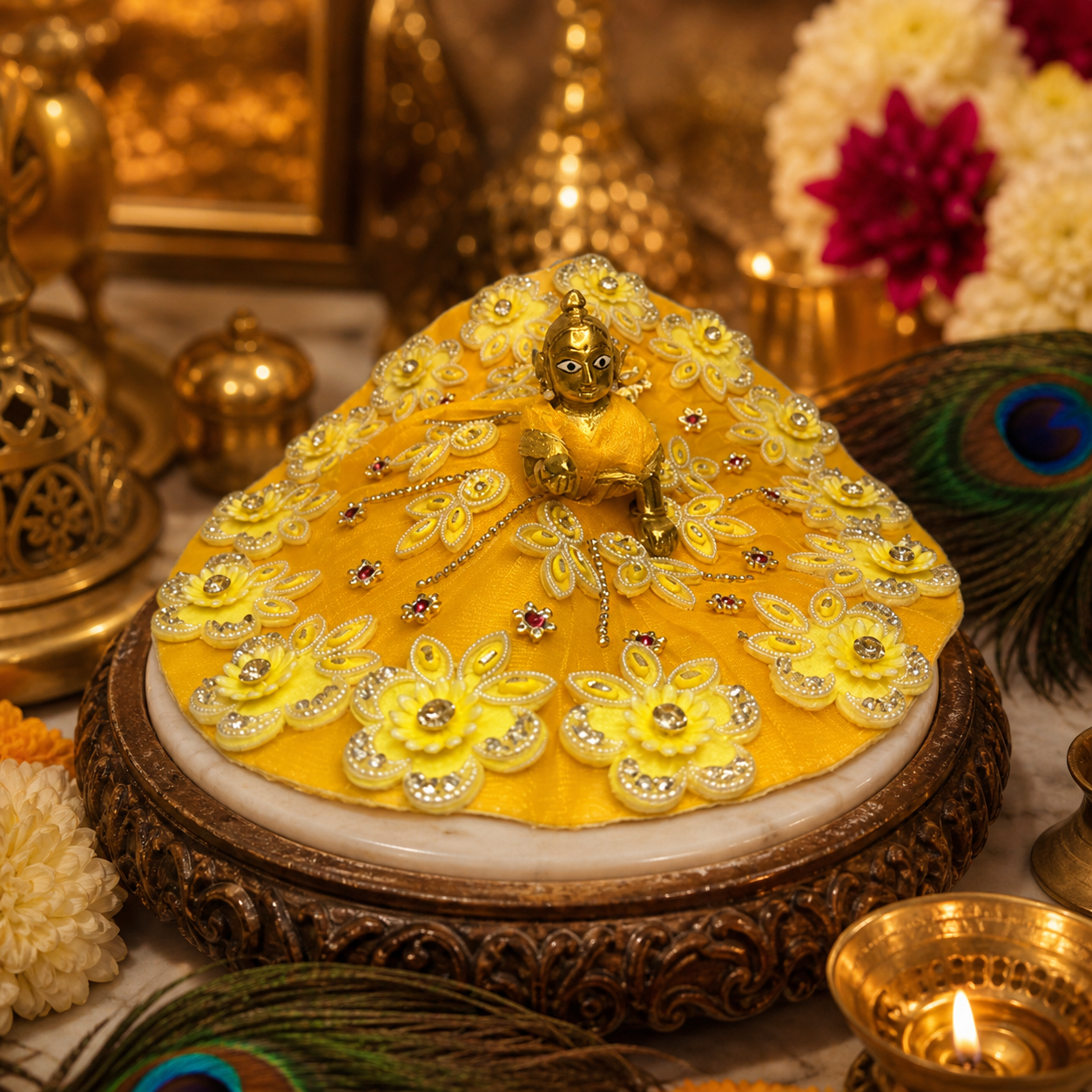 ✨ Elegant Yellow Floral Poshak for Thakur Ji ✨