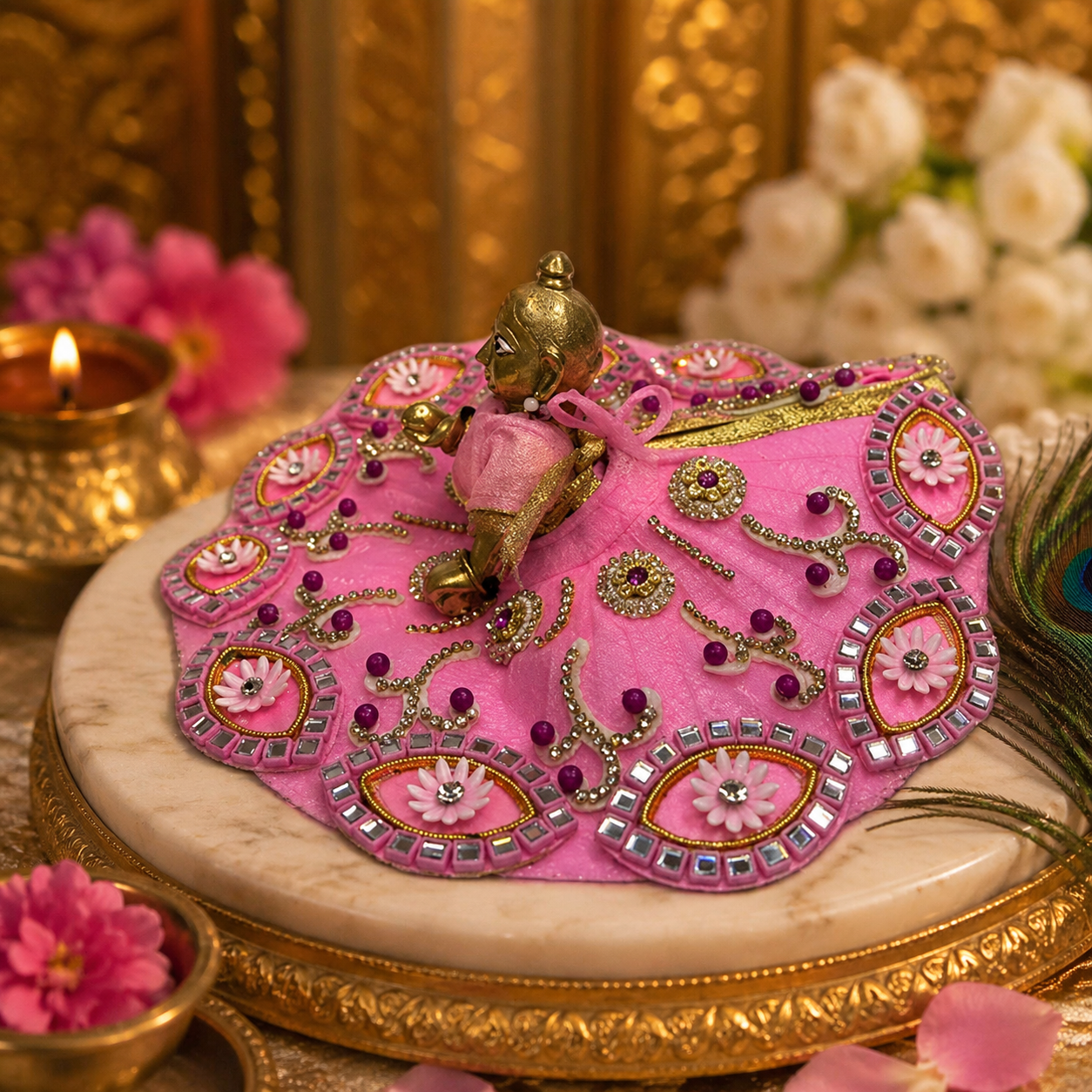Ornate Pink Laddu Gopal Poshak (Vigraha Dress)