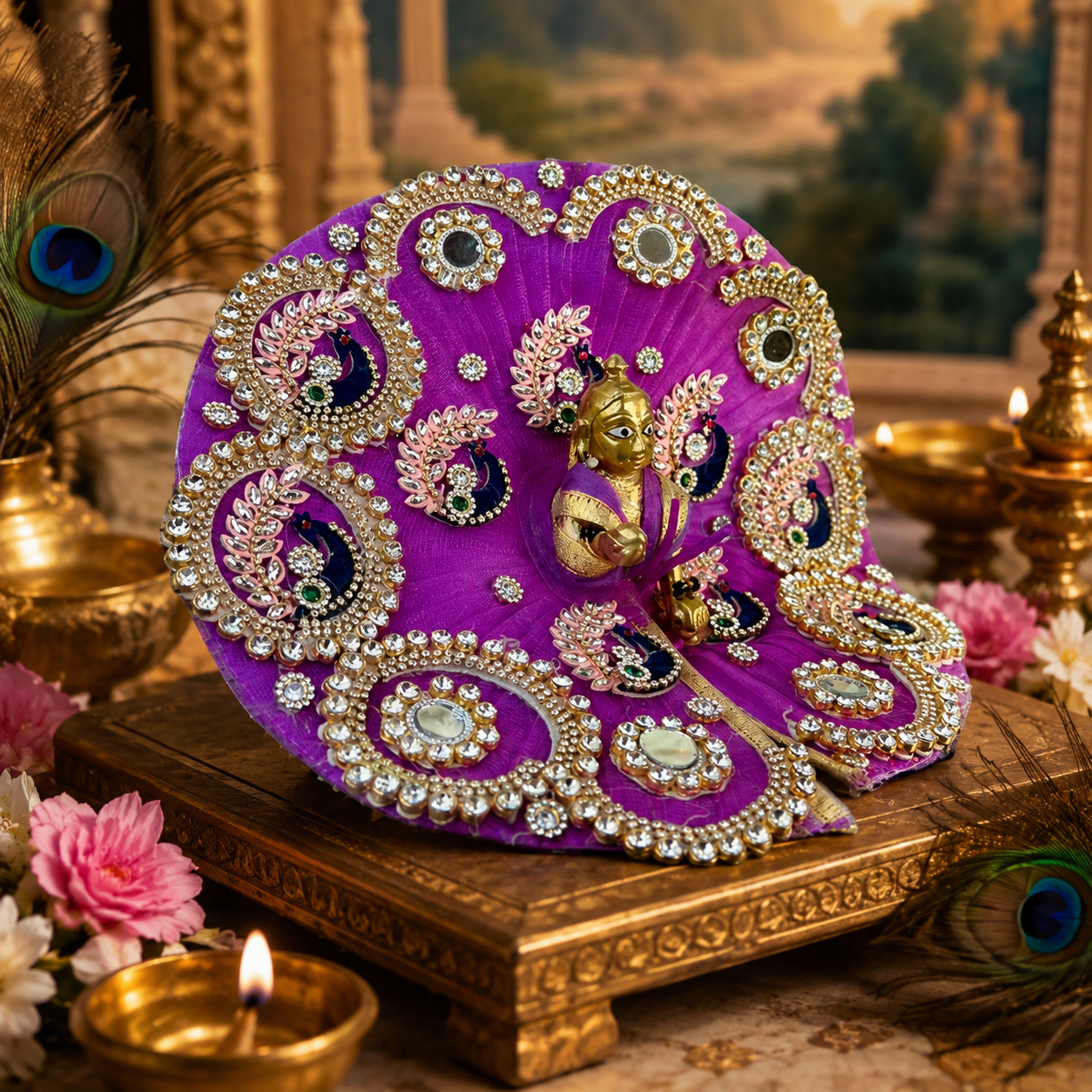 Bright Purple Velvet Laddu Gopal Poshak with Pearl & Stone Work