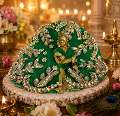 Emerald Green Velvet Laddu Gopal Poshak with Kundan & Pearl Handwork