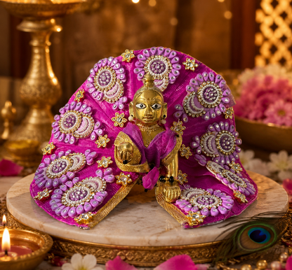 Bright Pink Velvet Laddu Gopal Poshak with Silver & Pearl Embellishments
