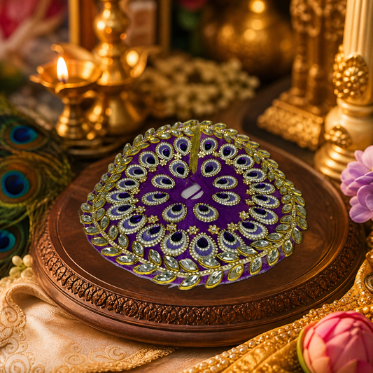 Royal Purple Peacock-Themed Laddu Gopal Poshak with Zari & Stone Work