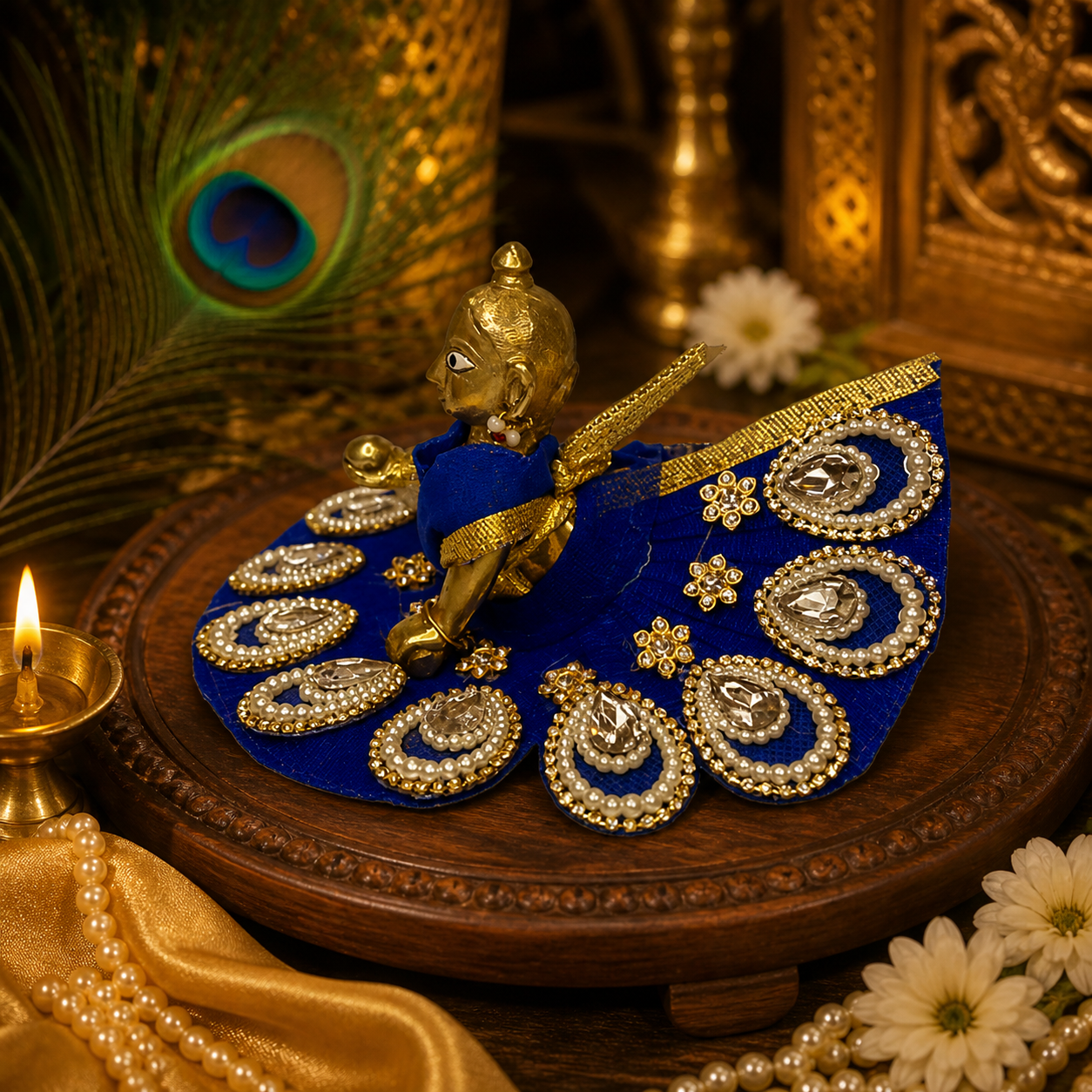 Designer Heavy Work Krishna Poshak – Teardrop Pearl & Crystal Design