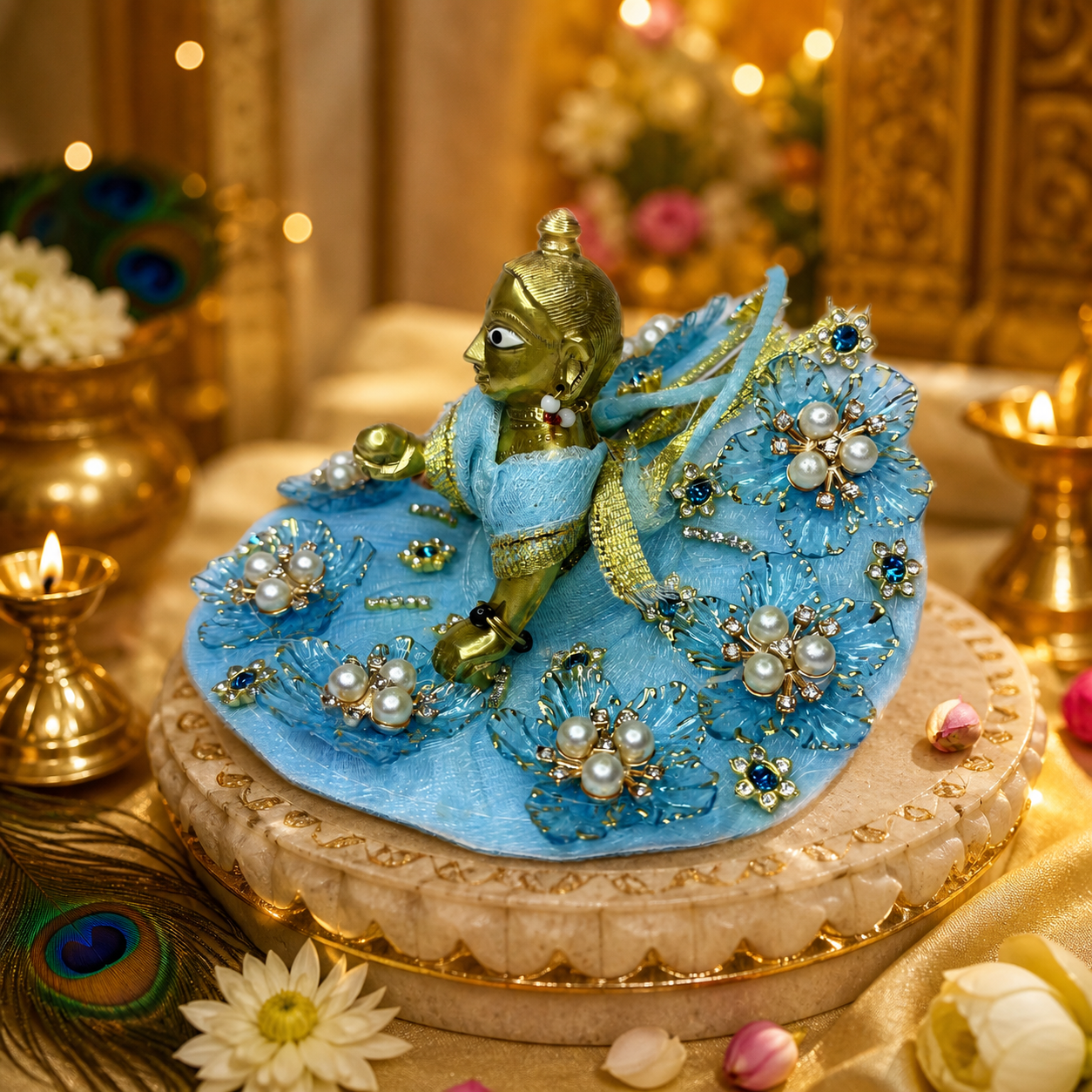Handcrafted Blue Floral Laddu Gopal Poshak