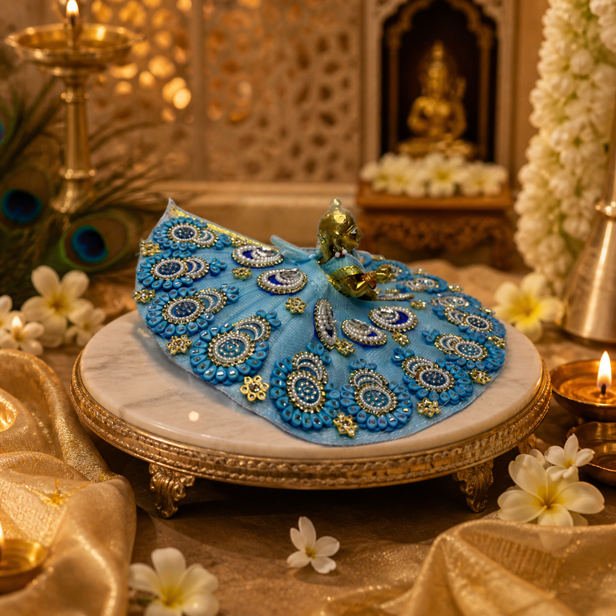 Royal Blue Peacock-Themed Laddu Gopal Poshak
