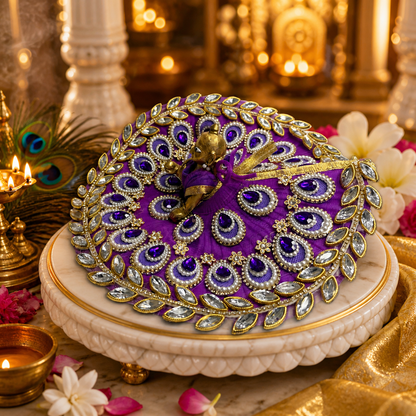 Royal Purple Peacock-Themed Laddu Gopal Poshak with Zari & Stone Work